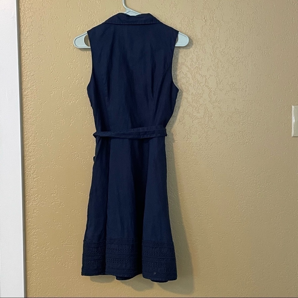 Tahari SZ 2 100% Linen Shirt Dress Navy blue fit flair - Picture 5 of 8